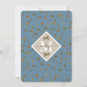 Dusty Blue Rustic Blätter Mit Monogramm Note Card Dankeskarte