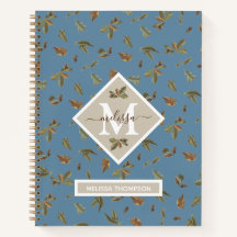 Dusty Blue Rustic Brown Blätter Mit Monogramm