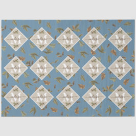 Dusty Blue Rustic Brown Blätter Mit Monogramm Seidenpapier