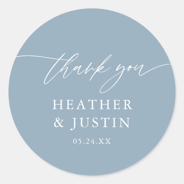 Dusty Blue Rustic Elegant Wedding Vielen Dank Runder Aufkleber (Vorderseite)
