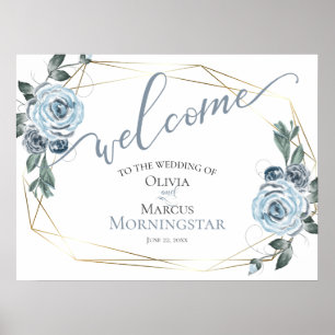 Dusty Blue Rustic Floral  Calligraphy Welcome Poster