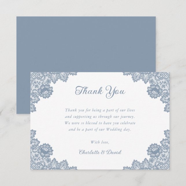 Dusty Blue Rustic Floral Lace Wedding Dankeskarte (Vorne/Hinten)