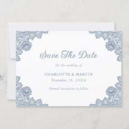 Dusty Blue Rustic Floral Lace Wedding Save The Date