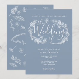 Dusty Blue Rustic Hand gezeichnet Blumenzellenschr Einladung
