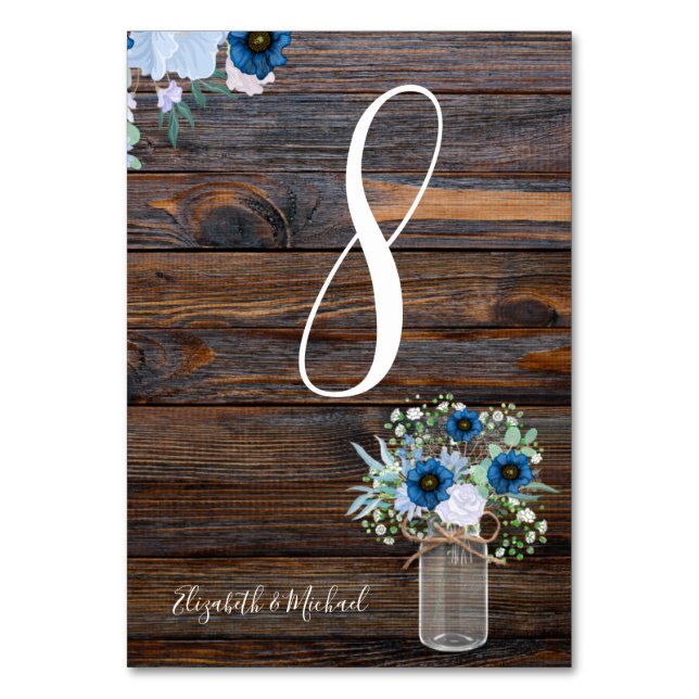 Dusty Blue Rustic Tischnummer Card (Vorderseite)