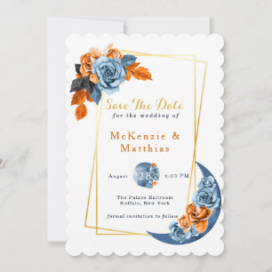 Dusty Blue & Rusty Peony Floral Save the Date Card Einladung