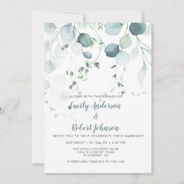 Dusty Blue & Sage Green Eukalyptus auf Weiß Einladung