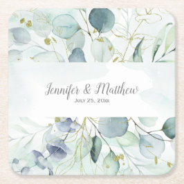 Dusty Blue Sage Green Eukalyptus Wedding Rechteckiger Pappuntersetzer