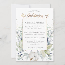 Dusty Blue Sage Green Grey Winter Floral Wedding Einladung