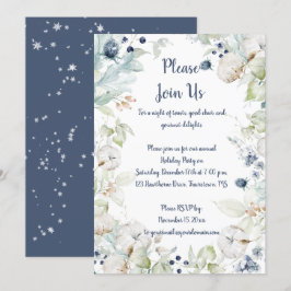 Dusty Blue Sage Green Snowflakes Weihnachts-Party Einladung