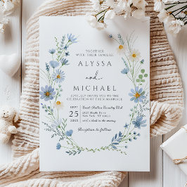 Dusty Blue Sage Green Wildflower Floral Wedding Einladung
