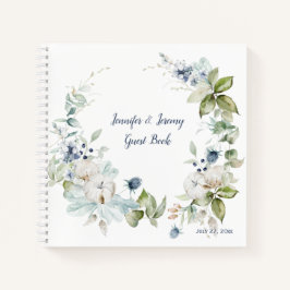 Dusty Blue Sage Green Winter Floral Gästebuch Notizbuch