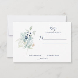 Dusty Blue Sage Green Winter Floral RSVP Karte