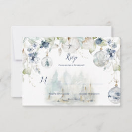 Dusty Blue Sage Green Winter Floral Snow Globes RSVP Karte