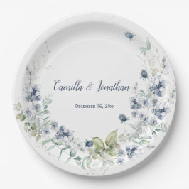 Dusty Blue Sage Green Winter Floral Wedding Pappteller