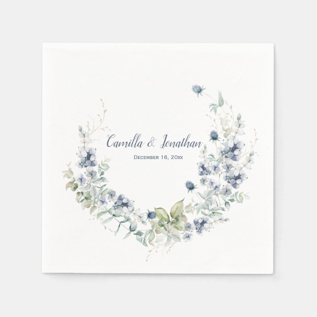 Dusty Blue Sage Green Winter Wedding Floral Serviette (Vorderseite)