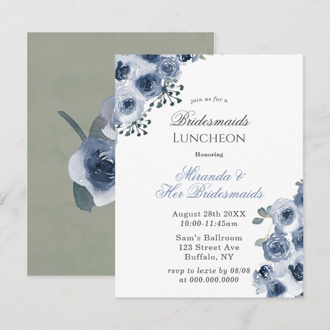 Dusty Blue Sage Peony Bridesmaids Luncheon Einladung (Vorne/Hinten)