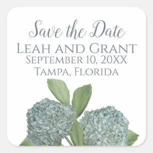 Dusty Blue Save the Date Floral Hydrangea Wedding Quadratischer Aufkleber