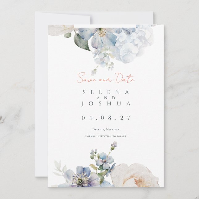 Dusty Blue Save the Date | Romantisches Pastell-De (Vorderseite)
