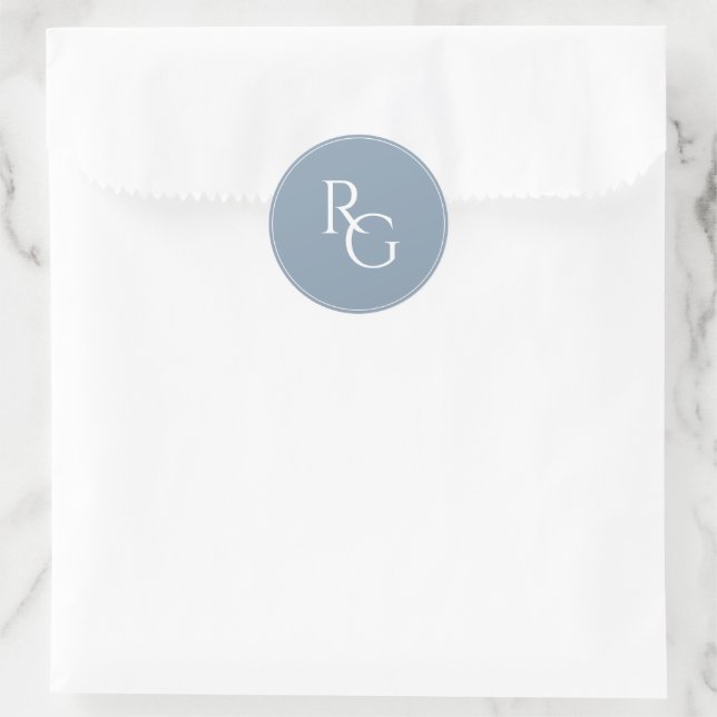 Dusty Blue | Schlichte Anfangsbuchstaben  Runder Aufkleber (Tasche)