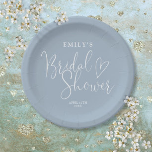 Dusty Blue Schrift Kalligrafie Brautparty Pappteller