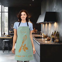 Dusty Blue Schürze mit Bronze Whisk und Herb Desig