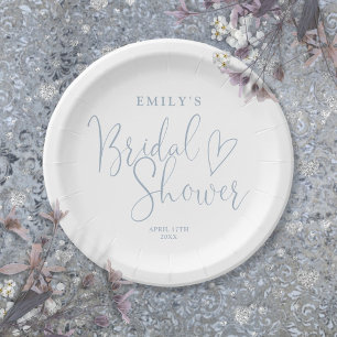Dusty Blue Script Calligraphy Brautparty Pappteller
