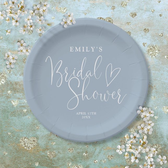 Dusty Blue Script Calligraphy Brautparty Pappteller (Dusty Blue Script Calligraphy Bridal Shower Paper Plates)