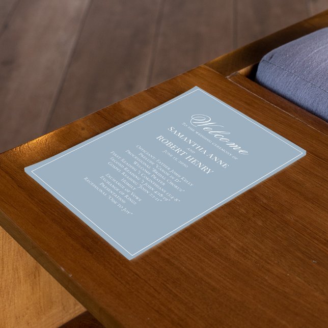 Dusty Blue Script Custom Wedding Program (Elegant dusty blue wedding program template. )