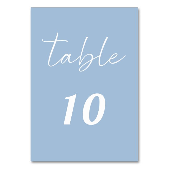 Dusty blue script elegant minimalist wedding tischnummer (Vorderseite)