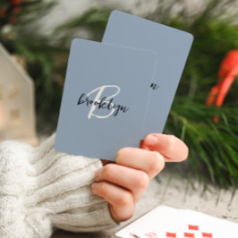 Dusty Blue Script Monogram Spielkarten