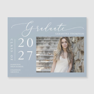 Dusty Blue Script School Graduate Photo Magnet