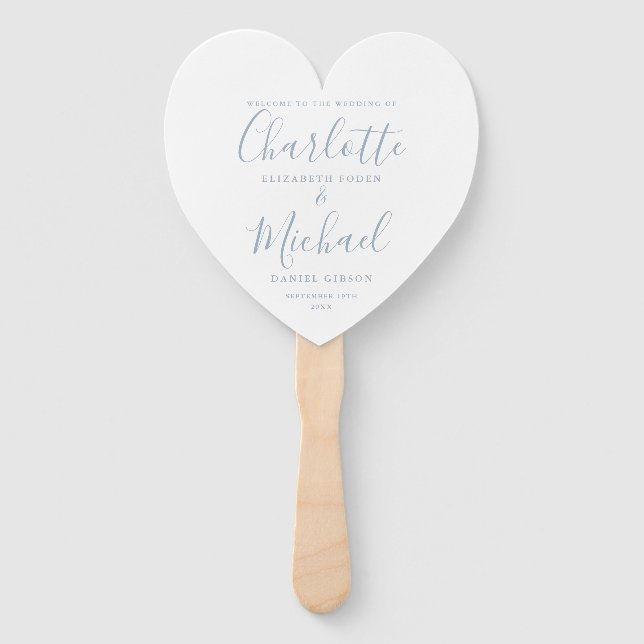 Dusty Blue Script Wedding Ceremony Heart Fächer (Vorderseite)