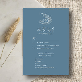 Dusty Blue Seashell Beach Hochzeit in Urlaubsort RSVP Karte