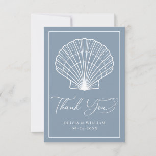 Dusty Blue Seashell Beach Wedding Elegant Dankeskarte