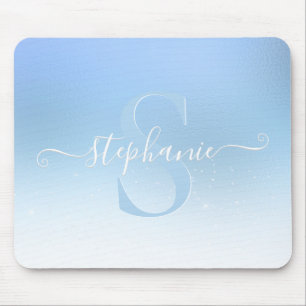 Dusty Blue Shimmer Sparkle Glitzer Monogram Mousepad