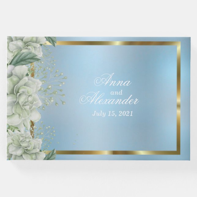 Dusty Blue Shimmering Blues Wedding Gästebuch (Vorderseite)