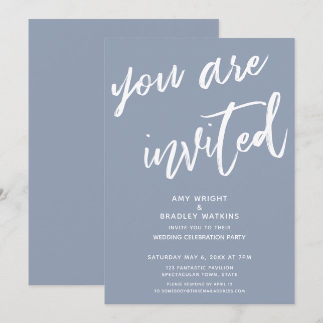 Dusty Blue Sie sind eingeladen Hochzeitsempfang Einladung (Vorne/Hinten)