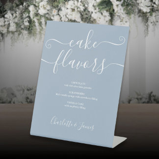 Dusty Blue Signature Script Cake Flavours Sockelschild