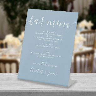 Dusty Blue Signature Script Wedding Bar Menu Sockelschild