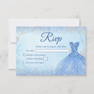 Dusty Blue Silver Christmas Snowflake Quinceañera RSVP Karte