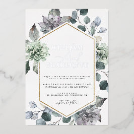 Dusty Blue & Silver Desert Greenerity Wedding Folieneinladung