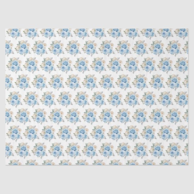 Dusty Blue Silver Elegant Flowers Seidenpapier (Vorderseite)