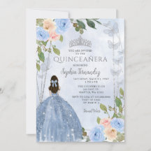 Dusty Blue Silver Floral Princess Quinceañera
