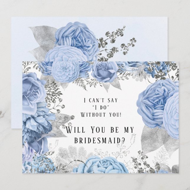 Dusty Blue Silver Floral werden Sie meine Bridesma Einladung (Vorne/Hinten)