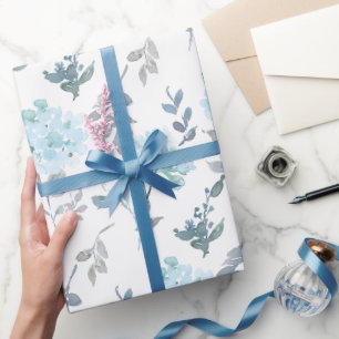 Dusty Blue & Silver Florals Wasserfarbe Geschenkpapier