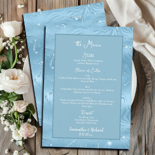 Dusty Blue Silver Glitzer 12x18" Wedding Menu Menükarte