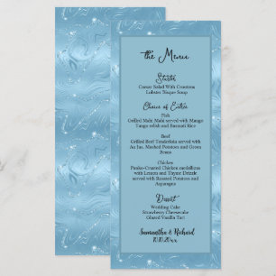 Dusty Blue Silver Glitzer 4x9" Hochzeitsmenü Menükarte