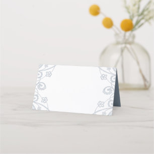 Dusty Blue Silver Glitzer Floral Lace Vintag Platzkarte