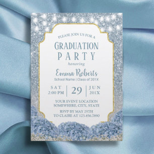 Dusty Blue & Silver Glitzer Ombre Graduation Party Einladung